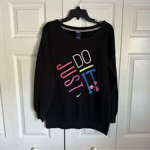 Nike Sweatshirt Womens M Black Just Do It Graphic Boat Neck 629252-010 Sports